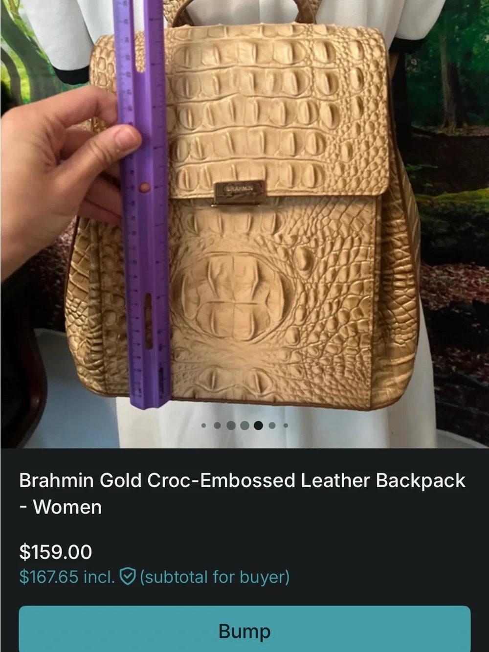 Brahmin Metallic Gold Croc-Embossed Backpack